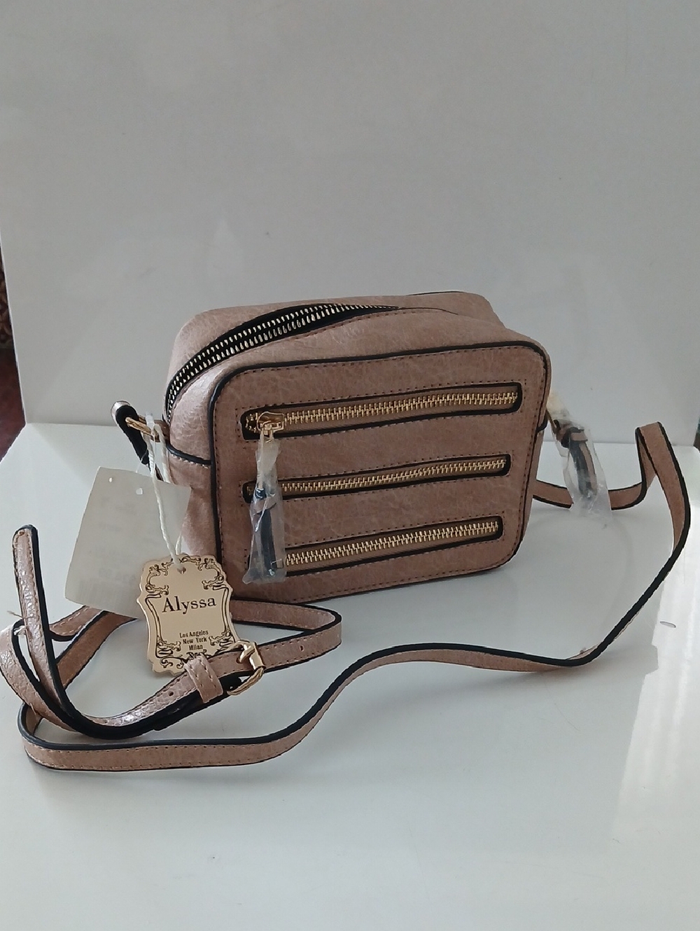 Compact Blush Crossbody Bag with Gold Zipper Details NWT